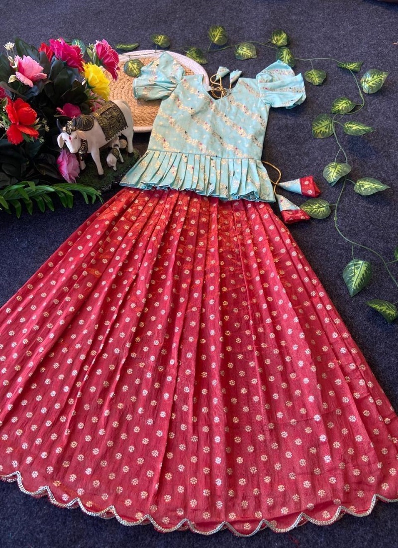Ajd 8093 Heavy Pure Banarasi Tissue Silk Kids Lehenga Choli